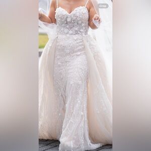 Custom Demetrios Platinum gown with detachable skirt